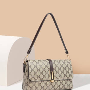 Simple Rhombus Print Rectangular Bag, Brown Trim Versatile Crossbody Purse For Women - Image 5