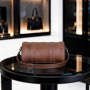 Vintage Brown Cylinder Leather Crossbody Bag Stitched Design Adjustable Thin Strap Daily Shoulder Bag - Image 4