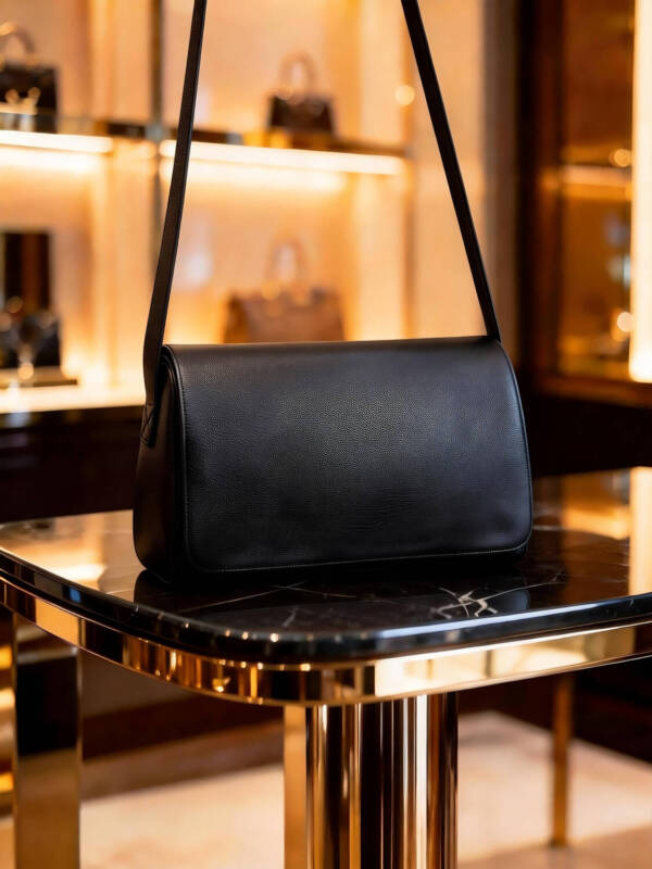 Minimal Flap Grain Leather Shoulder Bag Thin Strap Versatile Long Crossbody Daily Bag