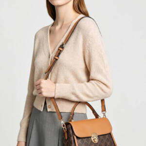Color Contrast Diamond Print Handbag, Brown Trim Versatile Crossbody Purse For Daily Use - Image 2