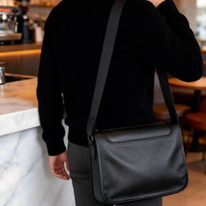 Minimal Flap Square Crossbody Bag Grain Soft Leather Adjustable Wide Strap Unisex Commute Bag - Image 3