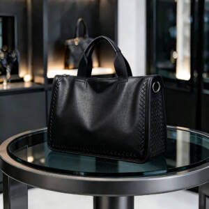 Hand Woven Side Tote Bag Grain Soft Leather Handbag With Strap Hook Large Commute Bag - Image 4
