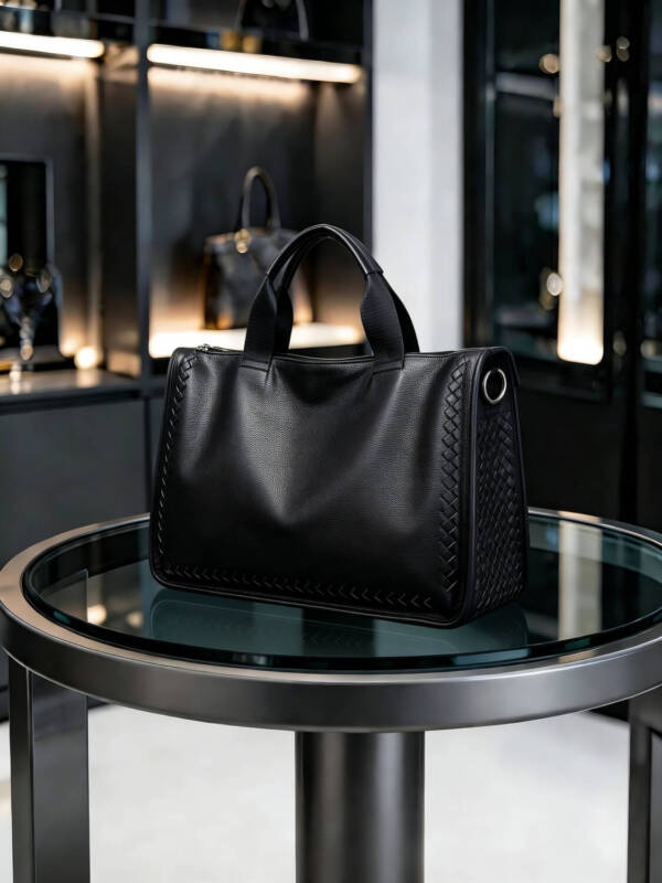 Hand Woven Side Tote Bag Grain Soft Leather Handbag With Strap Hook Large Commute Bag