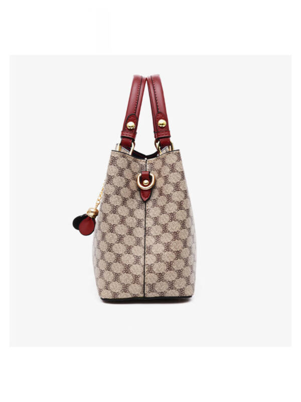 Vintage Printed Tote Bag, Burgundy Trim Dual-use Shoulder Crossbody Purse for Women