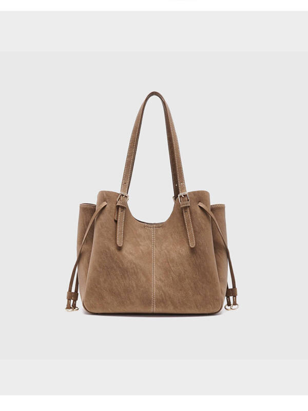Vintage Matte Tote Bag, Adjustable Strap With Cute Fluffy Charm Shoulder Bag For Women