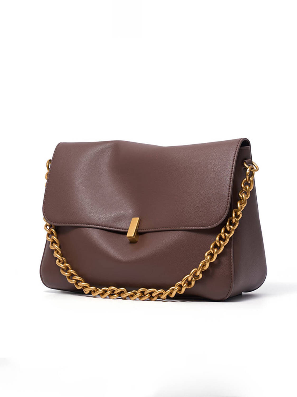 Solid Soft Leather Chain Crossbody Bag, Vintage Metal Lock Casual Shoulder Purse For Women - Image 2