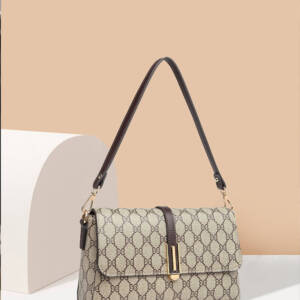 Simple Rhombus Print Rectangular Bag, Brown Trim Versatile Crossbody Purse For Women - Image 3