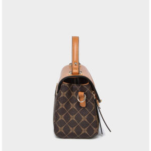 Color Contrast Diamond Print Handbag, Brown Trim Versatile Crossbody Purse For Daily Use - Image 4