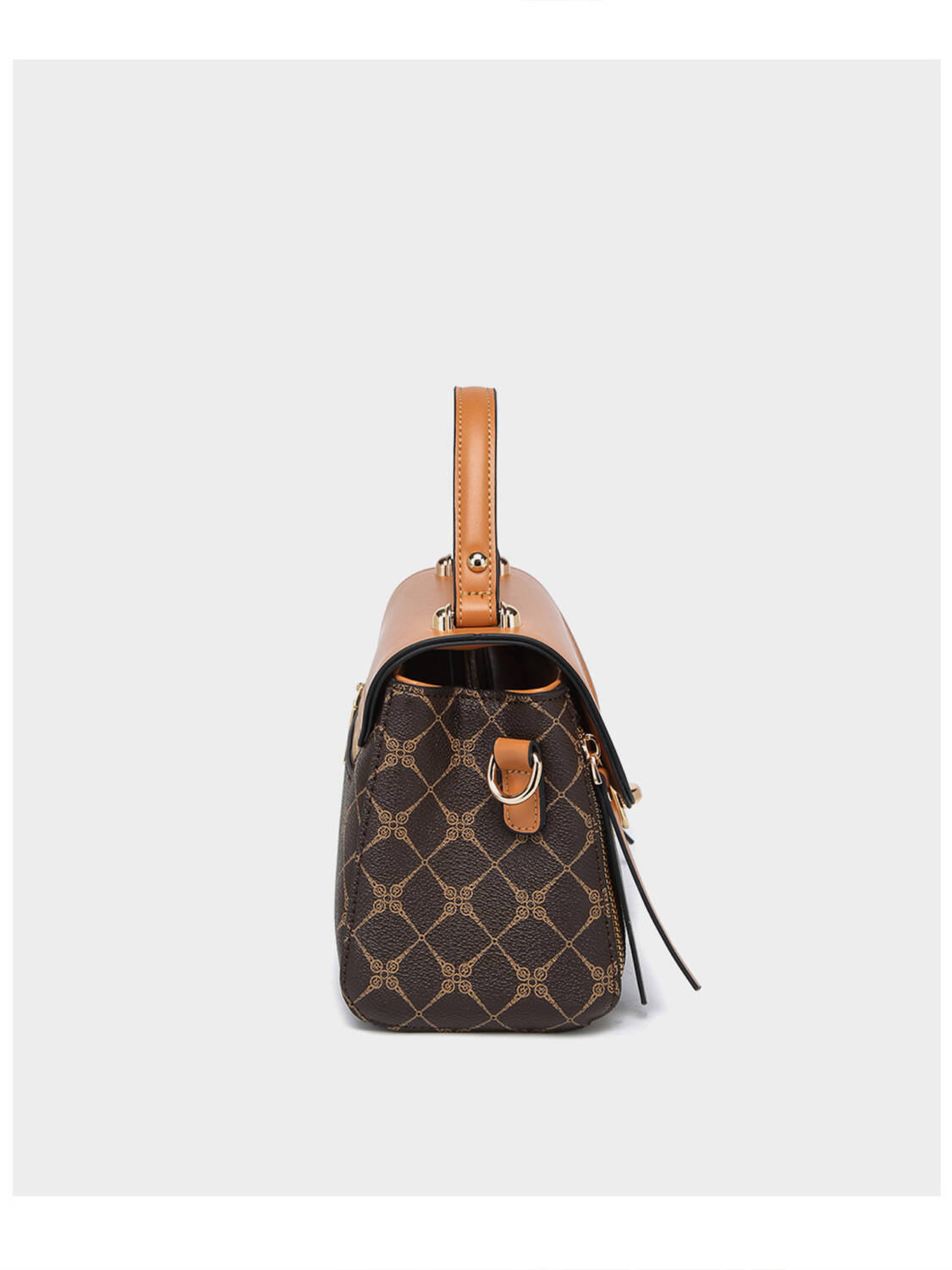Color Contrast Diamond Print Handbag, Brown Trim Versatile Crossbody Purse For Daily Use - Image 4