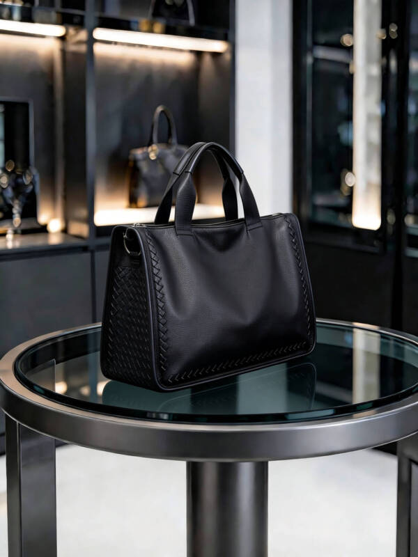 Hand Woven Side Tote Bag Grain Soft Leather Handbag With Strap Hook Large Commute Bag