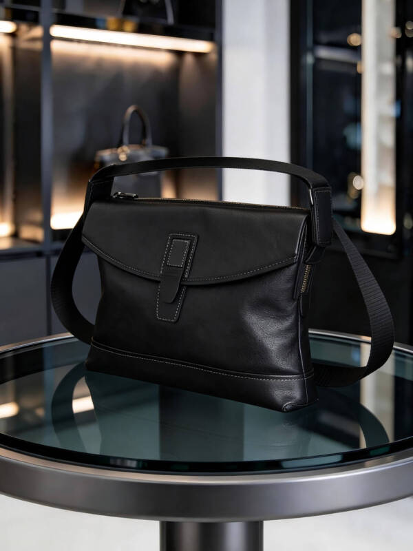 Minimal Single Leather Buckle Flap Crossbody Matte Soft Leather Wide Adjustable Strap Unisex Business Bag