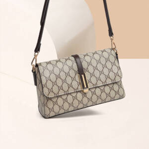 Simple Rhombus Print Rectangular Bag, Brown Trim Versatile Crossbody Purse For Women - Image 6