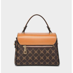 Color Contrast Diamond Print Handbag, Brown Trim Versatile Crossbody Purse For Daily Use - Image 5