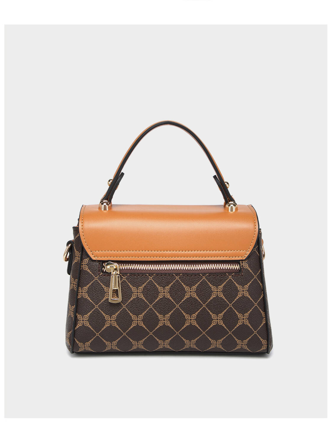 Color Contrast Diamond Print Handbag, Brown Trim Versatile Crossbody Purse For Daily Use - Image 5