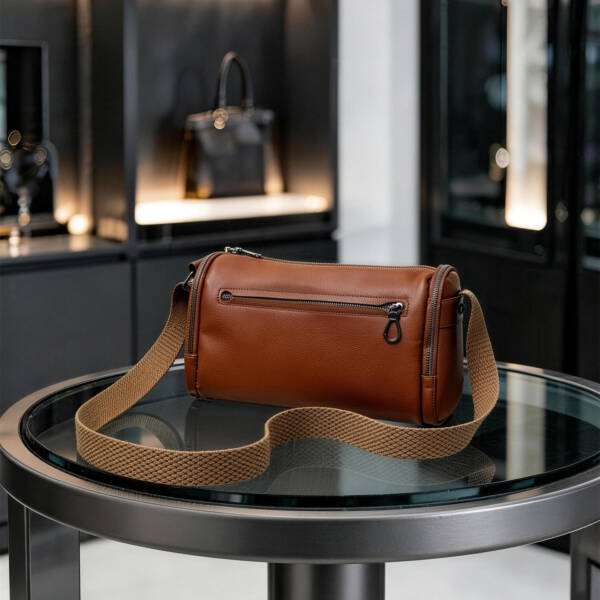 Grain Leather Cylinder Crossbody Bag Adjustable Strap Unisex Light Commute Shoulder Bag