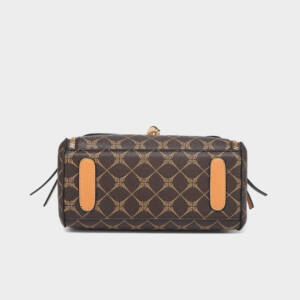 Color Contrast Diamond Print Handbag, Brown Trim Versatile Crossbody Purse For Daily Use - Image 6
