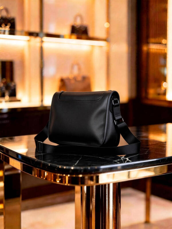 Minimal Flap Square Crossbody Bag Grain Soft Leather Adjustable Wide Strap Unisex Commute Bag