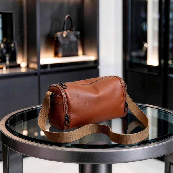 Grain Leather Cylinder Crossbody Bag Adjustable Strap Unisex Light Commute Shoulder Bag