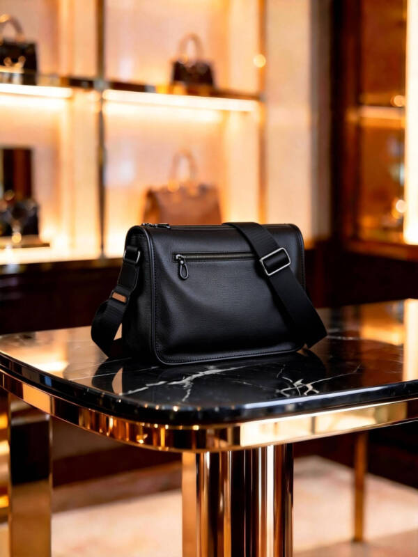 Minimal Flap Square Crossbody Bag Grain Soft Leather Adjustable Wide Strap Unisex Commute Bag