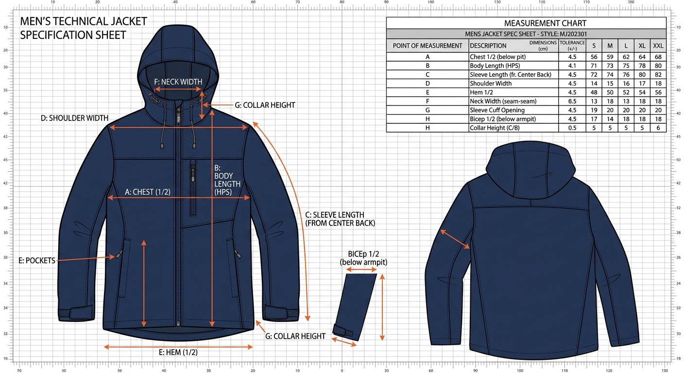 Men Outerwear Specification Sheet